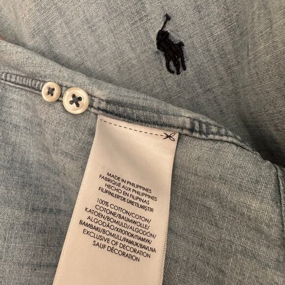 Ralph Lauren Men's Denim Blue Button Up Short Sleeve Shirt – Large - Picture 7 of 9